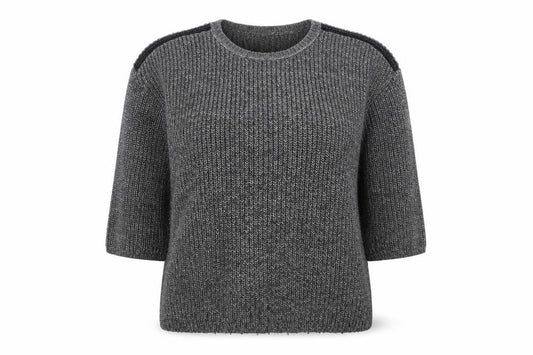 Front view of Marks & Spencer women’s grey round neck cotton jumper, size UK 14
