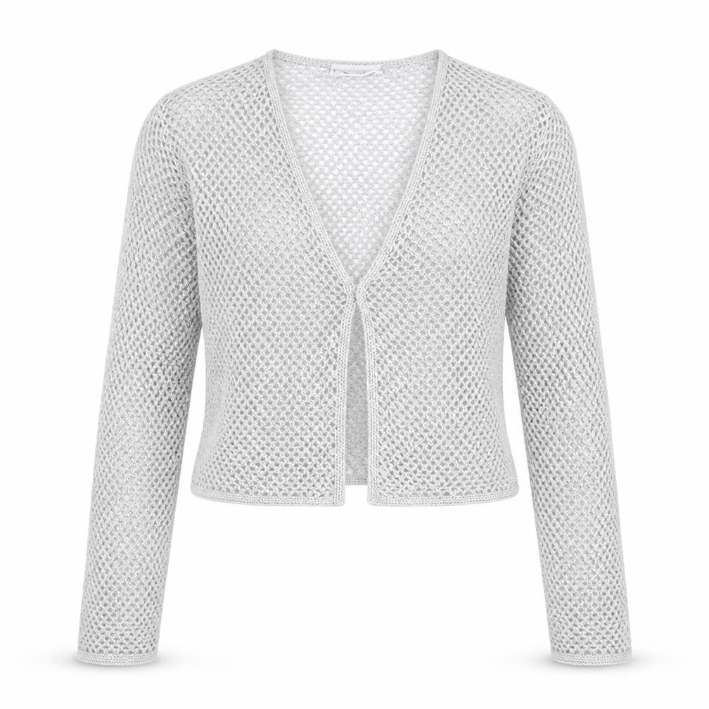 Front view of Principles women’s grey v-neck polyester cardigan jumper, size UK 14
