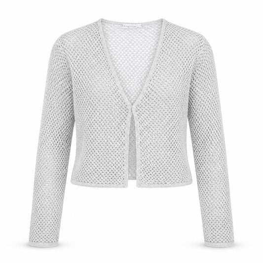 Front view of Principles women’s grey v-neck polyester cardigan jumper, size UK 14