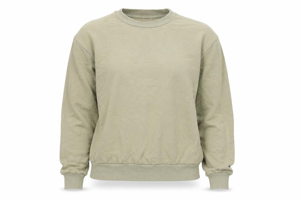 Front view of ASOS women’s green cotton pullover sweatshirt, size UK 8, pullover