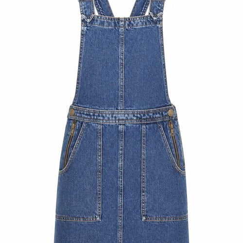 Cooperative Womens Blue Cotton Pinafore/Dungaree Dress Size S Square Neck Button