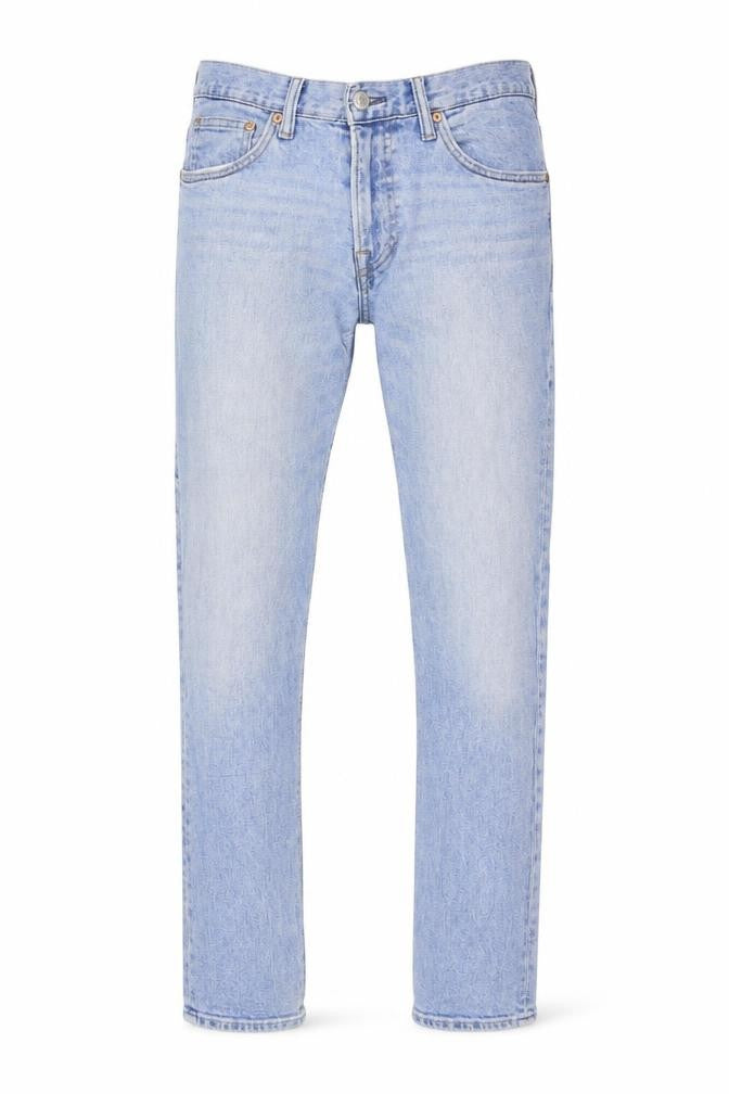 Front view of H&M men’s blue polyester skinny jeans, size 29, in regular zip