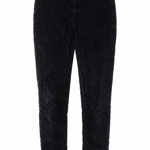 Topshop Womens Black Cotton Trousers Size 28 Regular Zip