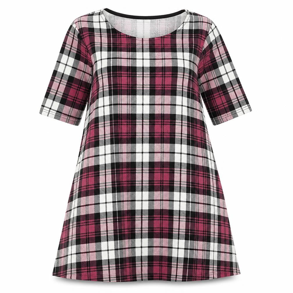Front view of Apricot women’s pink plaid polyester a-line, size UK 10, round neck pullover