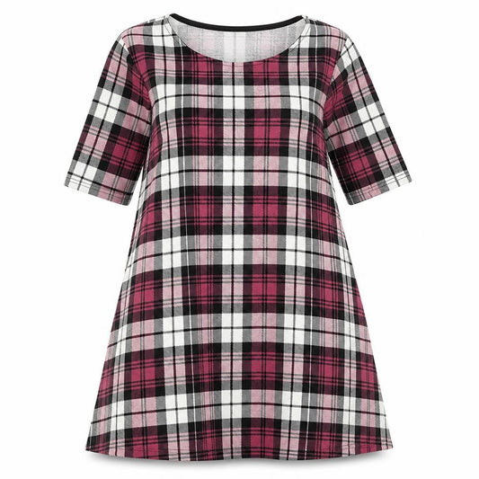 Front view of Apricot women’s pink plaid polyester a-line, size UK 10, round neck pullover