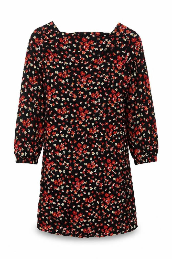 Front view of Gap women’s black geometric viscose a-line, size M, round neck pullover