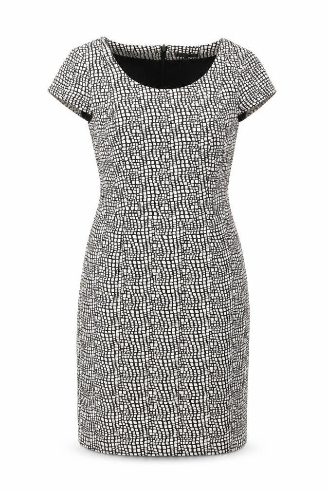 Front view of Next women’s grey geometric cotton shift, size UK 10, round neck zip