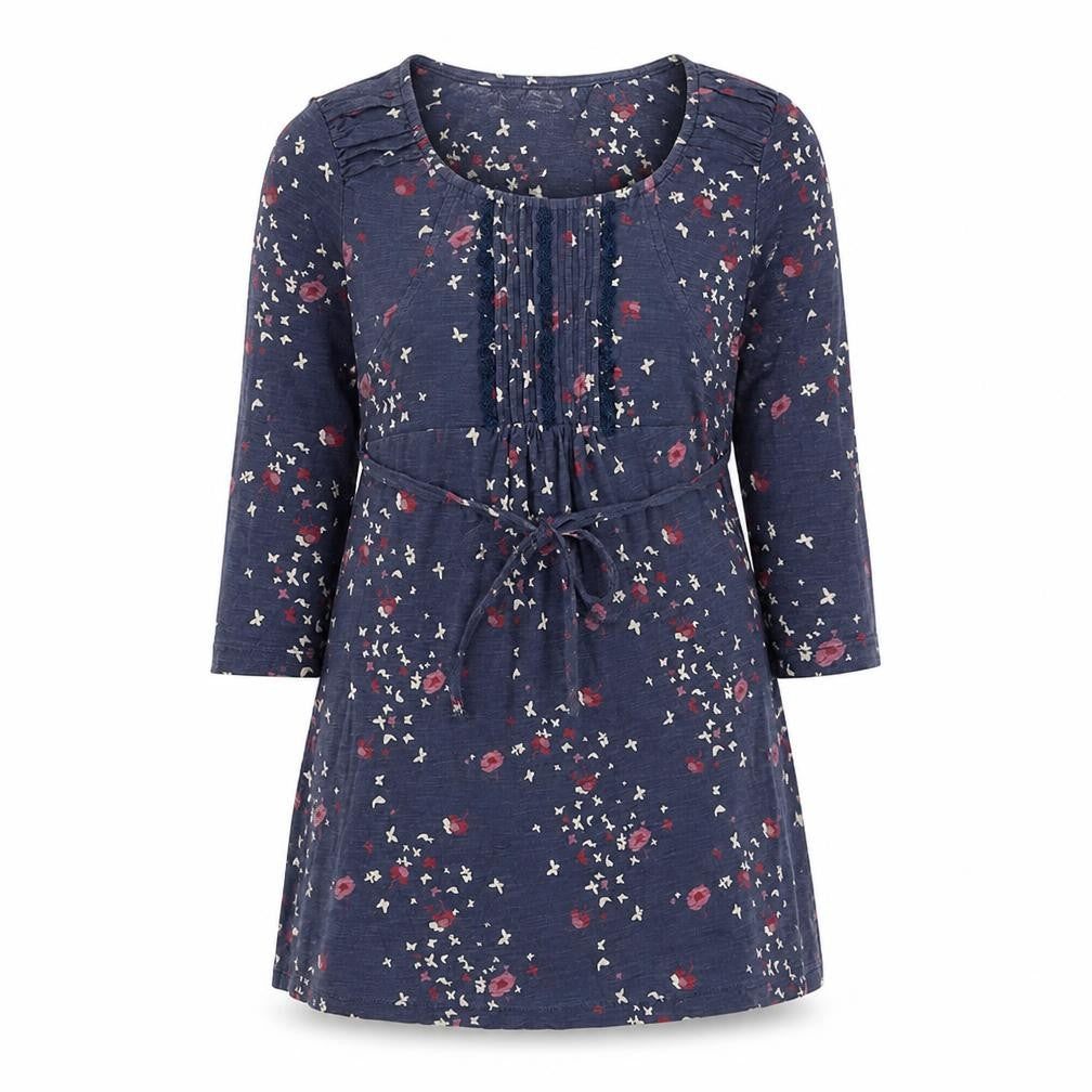 RJR.John Rocha Womens Blue Geometric Cotton A-Line Size 10 Scoop Neck Pullover