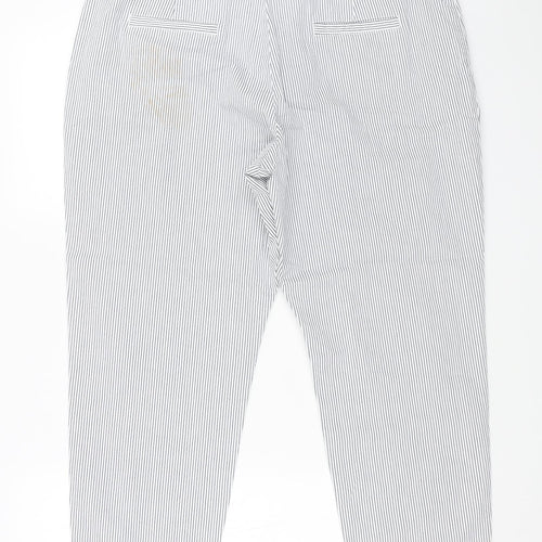 Marks and Spencer Womens White Striped Cotton Trousers Size 18 L21 in Regular Button - Cuffed Hems