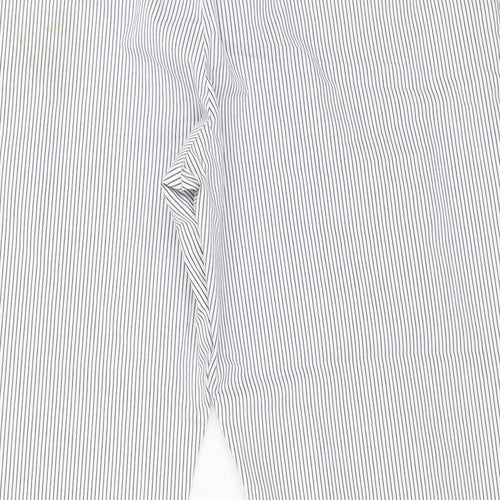 Marks and Spencer Womens White Striped Cotton Trousers Size 18 L21 in Regular Button - Cuffed Hems