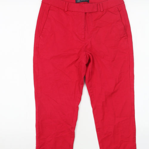 Marks and Spencer Womens Red Cotton Pedal Pusher Trousers Size 10 L21 in Regular Zip