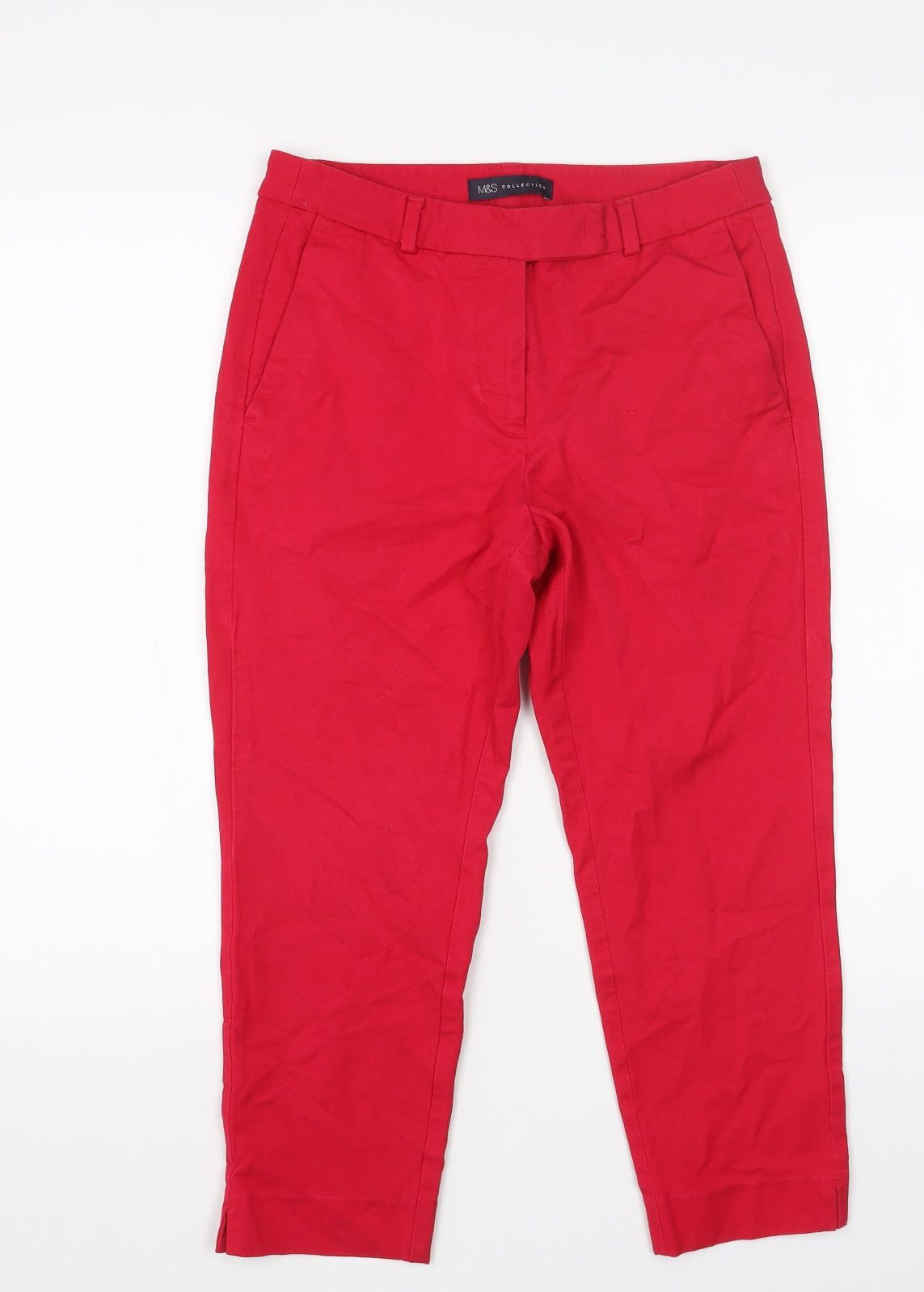 Marks and Spencer Womens Red Cotton Pedal Pusher Trousers Size 10 L21 in Regular Zip