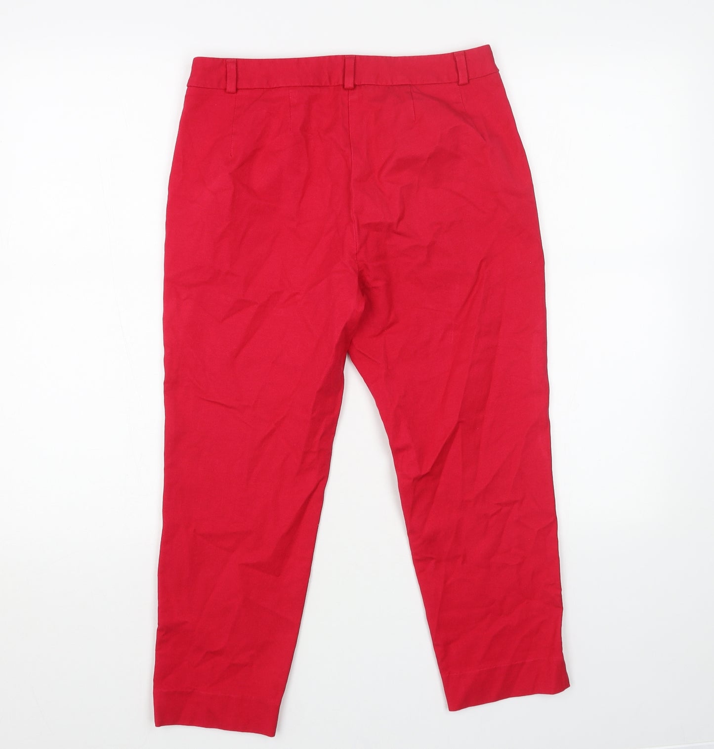 Marks and Spencer Womens Red Cotton Pedal Pusher Trousers Size 10 L21 in Regular Zip