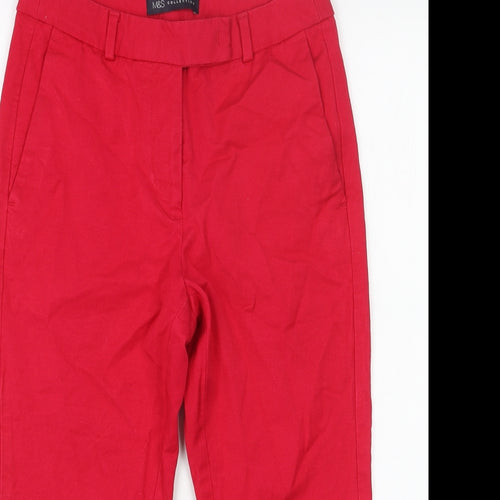 Marks and Spencer Womens Red Cotton Pedal Pusher Trousers Size 10 L21 in Regular Zip