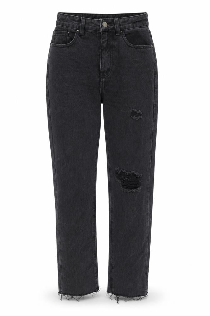 PRETTYLITTLETHING Womens Black Cotton Straight Jeans Size 24 in Regular Zip