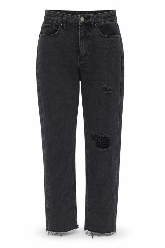 Front view of PRETTYLITTLETHING women’s black cotton straight jeans, size UK 24, in regular zip