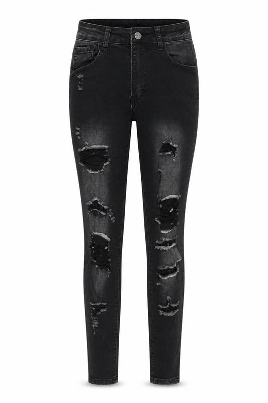 Front view of women’s black cotton skinny jeans, size UK 24, in slim zip