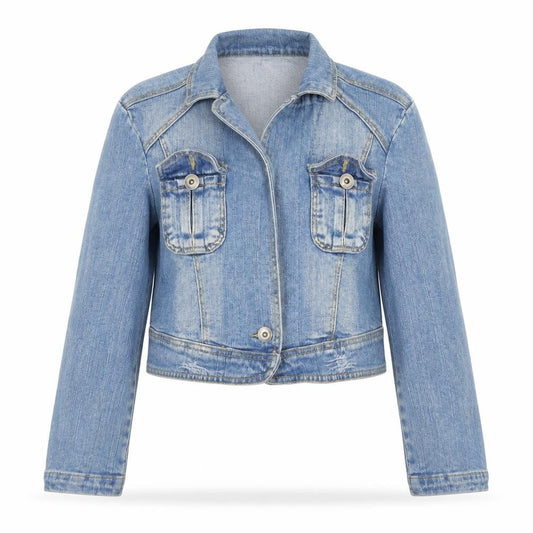 Front view of W&W women’s blue jacket, size UK 10, button
