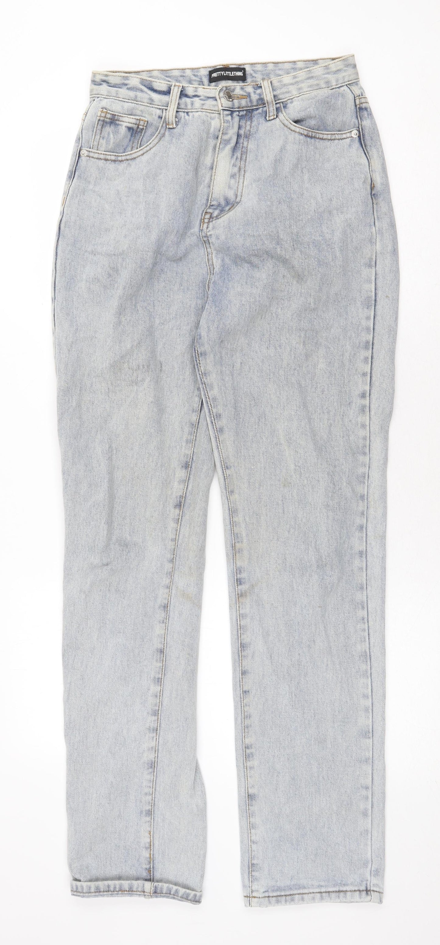 PRETTYLITTLETHING Womens Blue Cotton Straight Jeans Size 8 Regular Zip