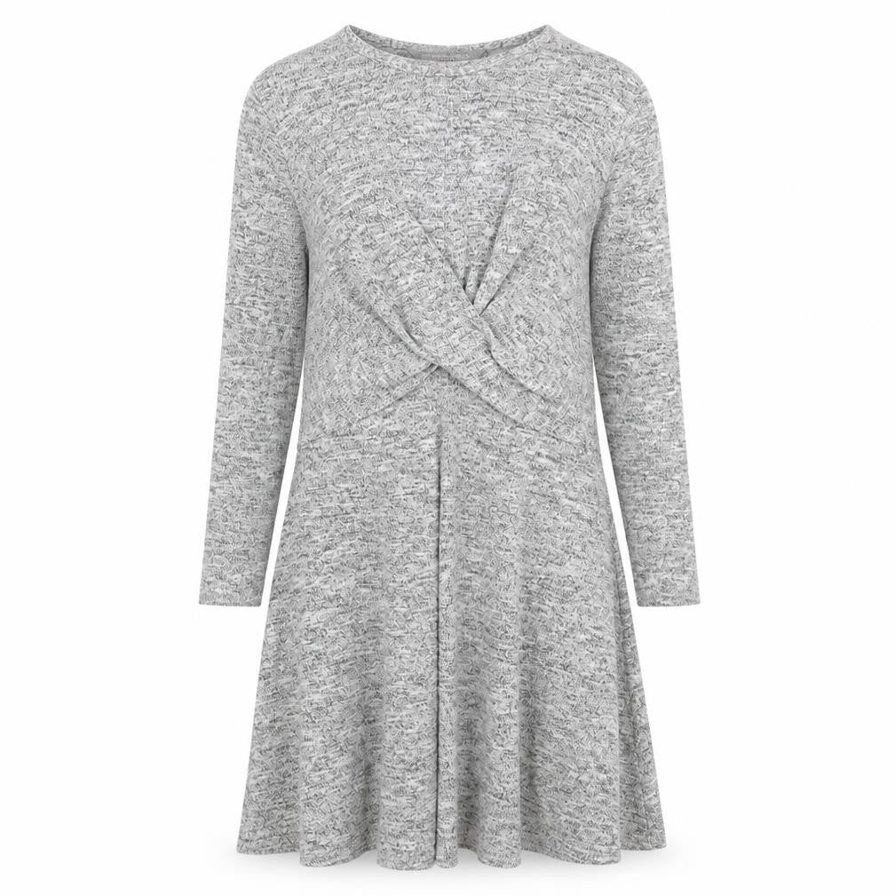 Front view of Dorothy Perkins women’s grey polyester trapeze & swing, size UK 10, round neck pullover