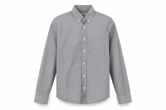 XDye Mens Grey Striped Cotton Button-Up Size M Collared Button