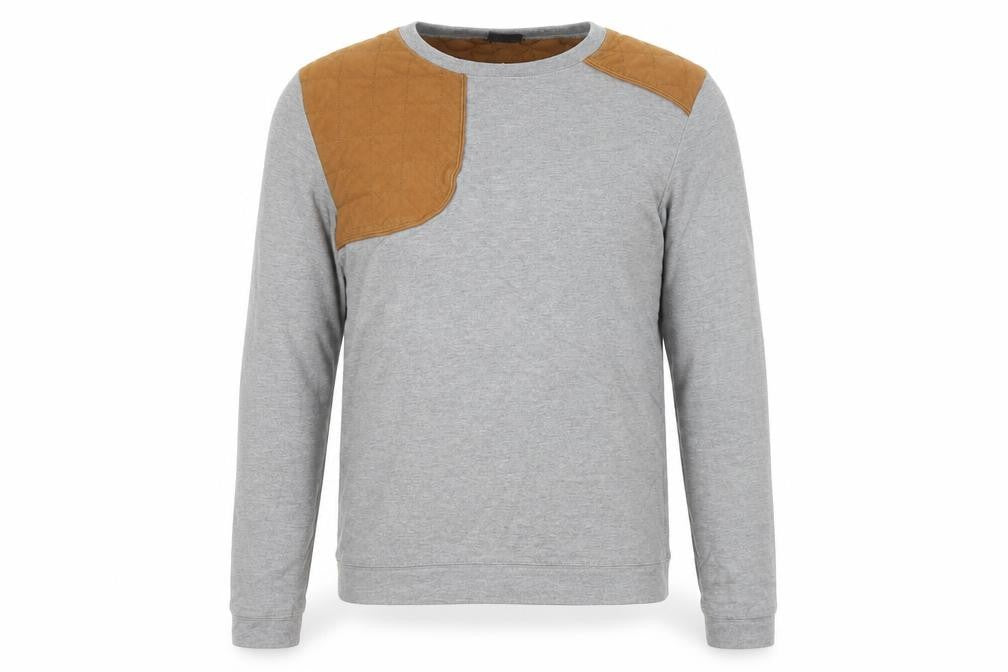 Front view of H&M men’s grey cotton pullover sweatshirt, size S