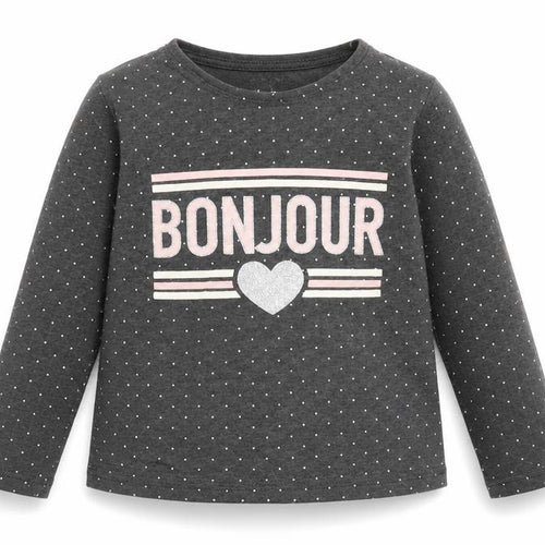 Primark Girls Grey Plaid Cotton Basic Blouse Size 4 Years Boat Neck Pullover - Bonjour, Heart
