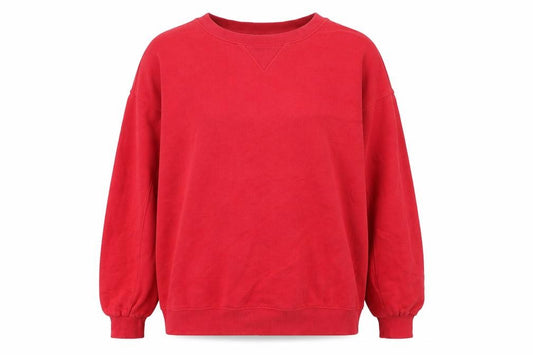 Front view of Weekend Essentials women’s red cotton pullover sweatshirt, size M, pullover