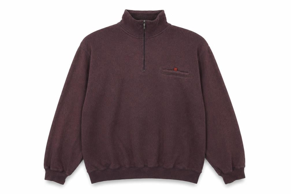 Front view of Belikia men’s purple herringbone cotton pullover sweatshirt, size L