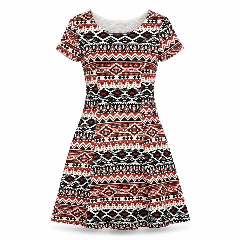 Front view of Divided by H&M women’s multicoloured geometric polyester fit & flare, size UK 8, round neck pullover