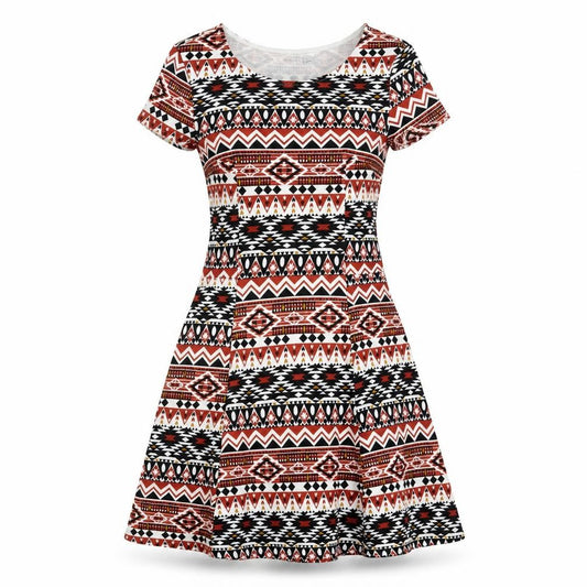 Front view of Divided by H&M women’s multicoloured geometric polyester fit & flare, size UK 8, round neck pullover