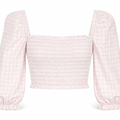 Nasty Gal Womens Pink Plaid Polyester Cropped Blouse Size 6 Square Neck