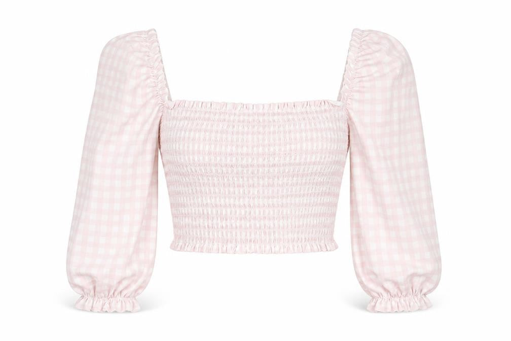 Nasty Gal Womens Pink Plaid Polyester Cropped Blouse Size 6 Square Neck