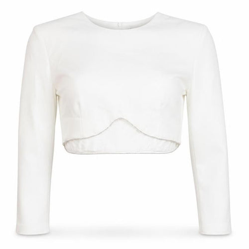 Zara Womens White Polyester Cropped Blouse Size XL Round Neck - Diamante Trim