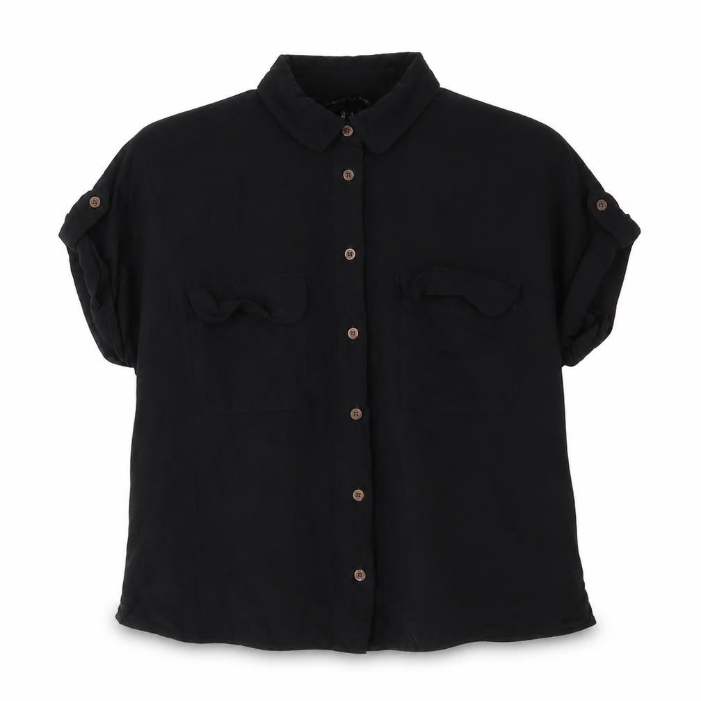 New Look Womens Black Viscose Basic Button-Up Size 8 Collared