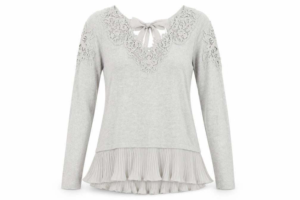 Front view of Coast women’s grey v-neck polyamide jumper, size XS