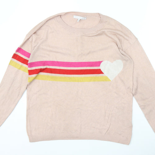 NEXT Womens Pink Round Neck Polyester Pullover Jumper Size 12 Pullover - Stripe Heart