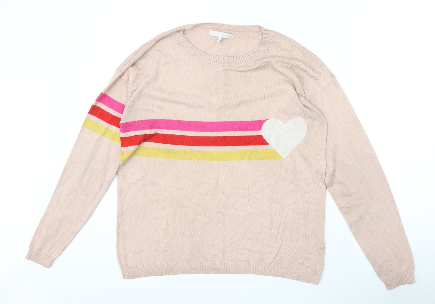 NEXT Womens Pink Round Neck Polyester Pullover Jumper Size 12 Pullover - Stripe Heart