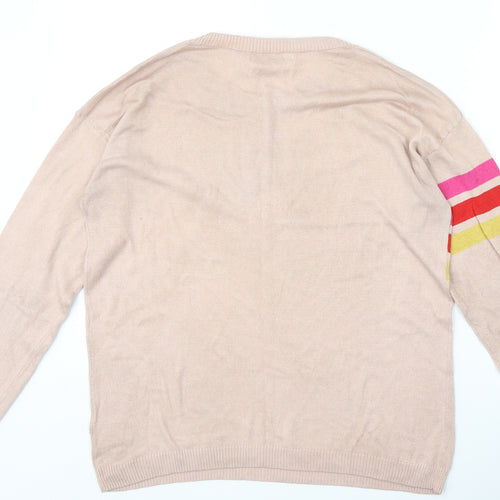 NEXT Womens Pink Round Neck Polyester Pullover Jumper Size 12 Pullover - Stripe Heart