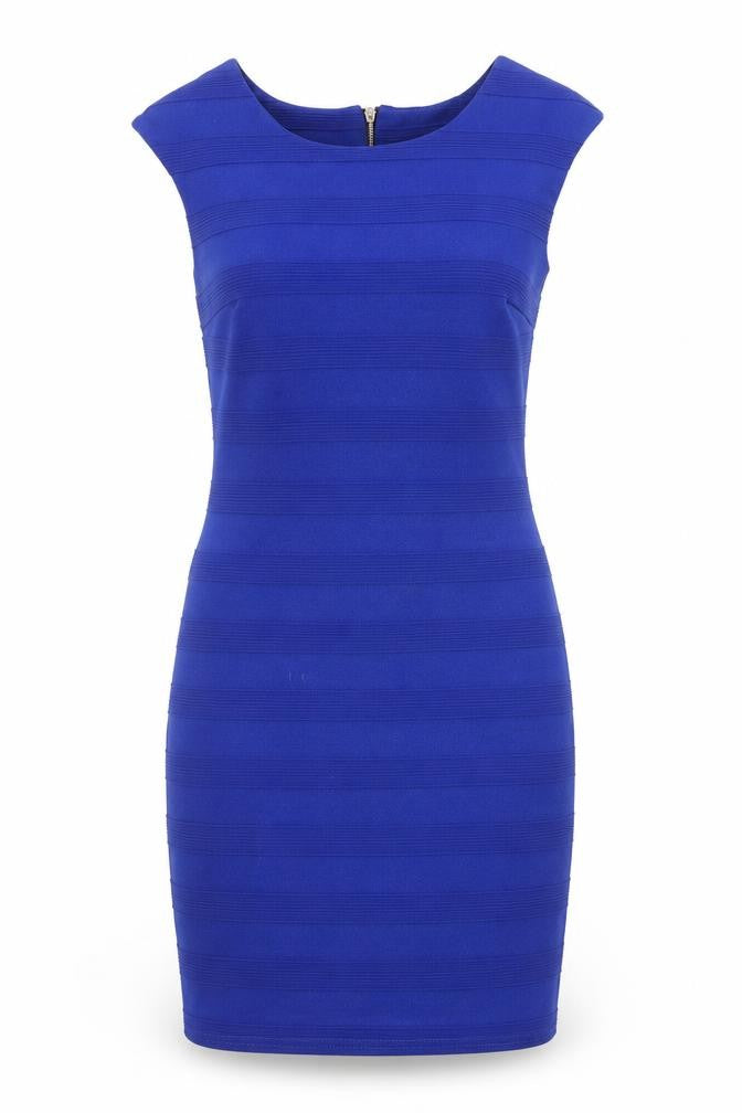 Mela London Womens Blue Striped Polyester A-Line Size 10 Round Neck Zip