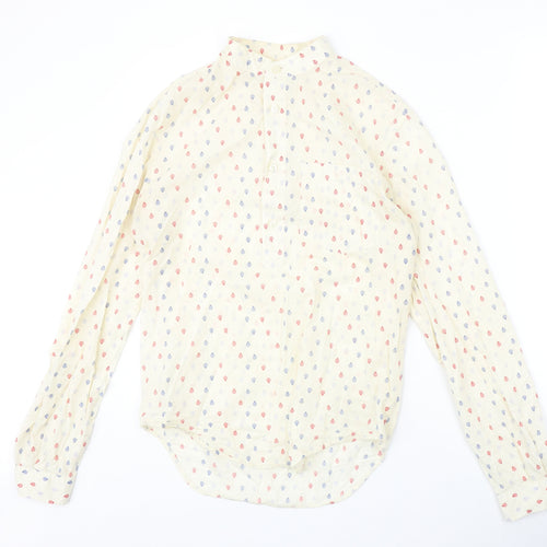 Zara Mens Beige Geometric Polyester Button-Up Size S Round Neck Button