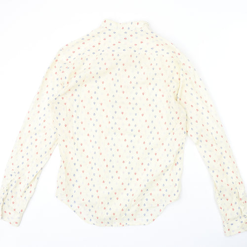 Zara Mens Beige Geometric Polyester Button-Up Size S Round Neck Button