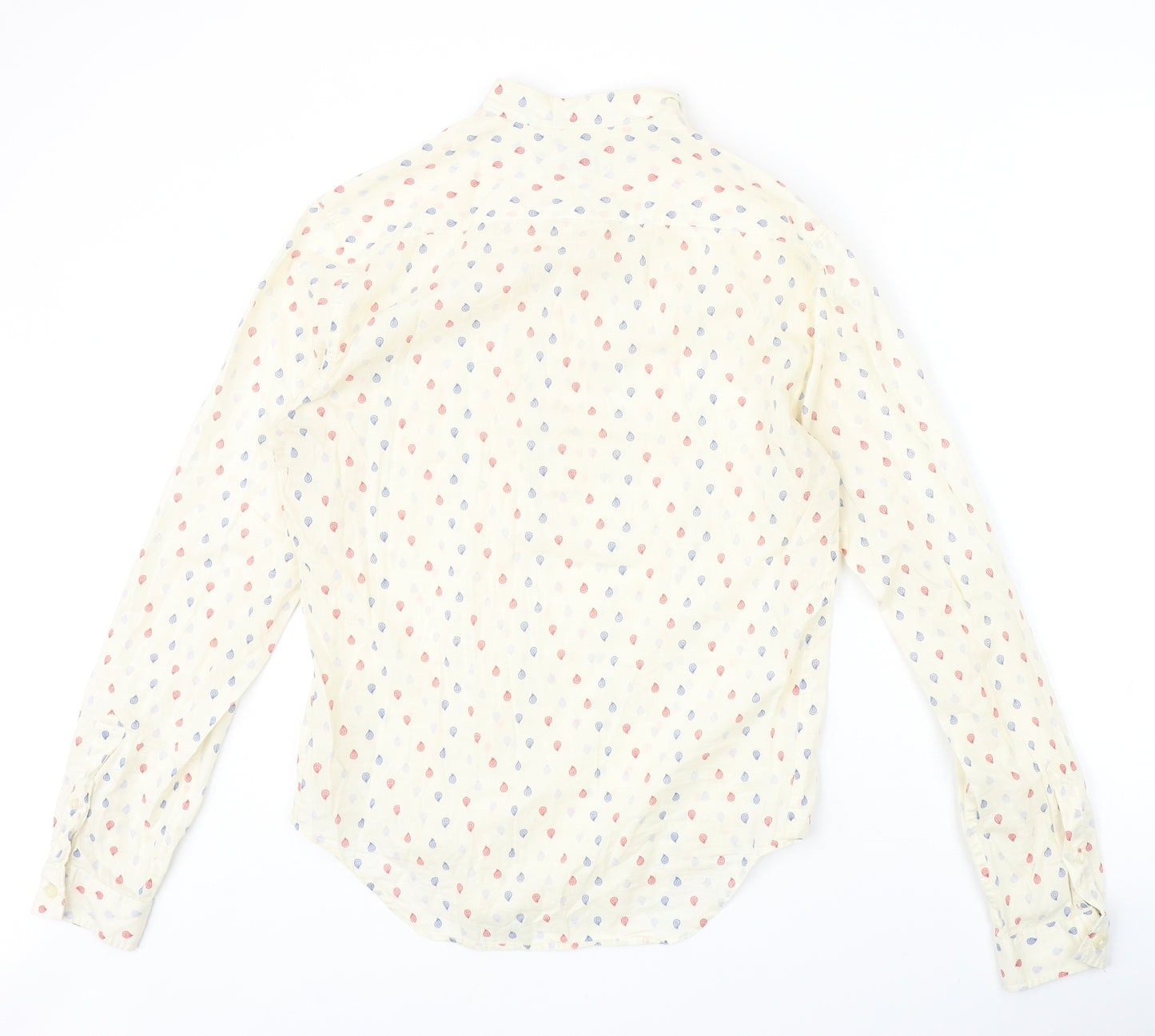 Zara Mens Beige Geometric Polyester Button-Up Size S Round Neck Button
