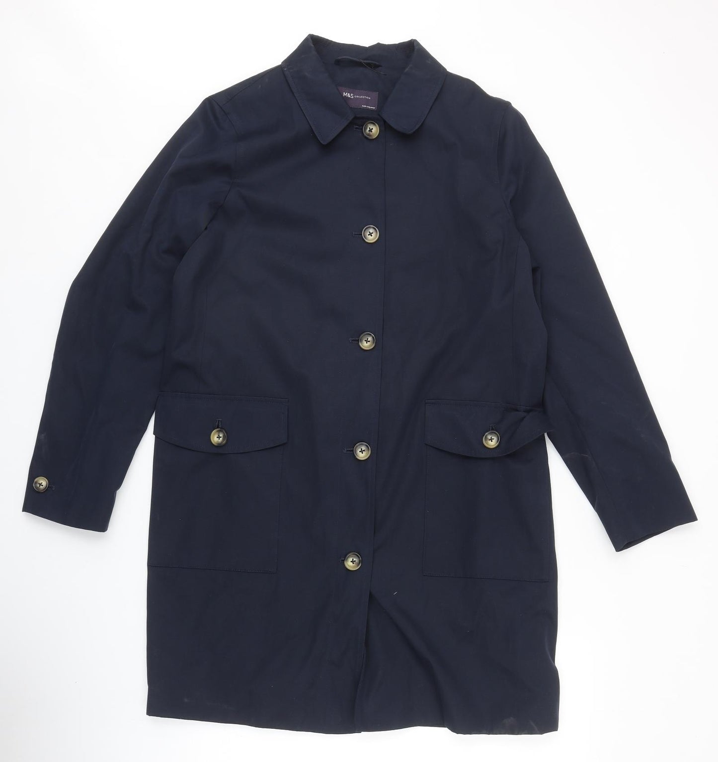 Marks and Spencer Womens Blue Overcoat Coat Size 16 Button