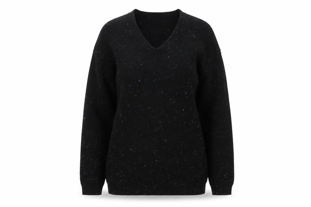 Marks and Spencer Womens Black V-Neck Geometric Acrylic Pullover Jumper Size XS