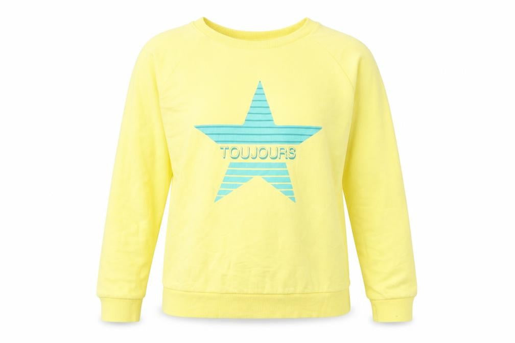 Front view of Next women’s yellow cotton pullover sweatshirt, size XS, pullover - toujours