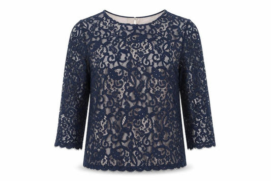 Front view of H&M women’s blue geometric polyester basic blouse, size S, round neck