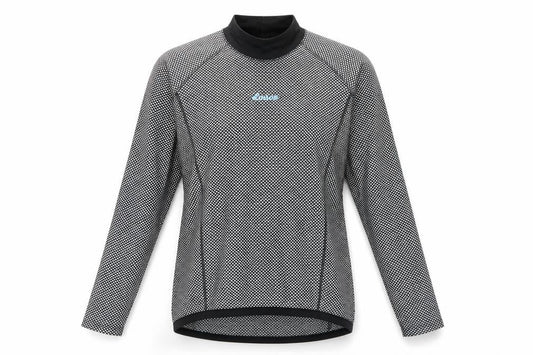 Front view of Lusso women’s black floral polyester basic t-shirt, size 2XL, mock neck pullover - cycling