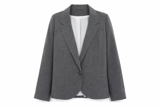 Front view of F&F women’s grey polyester jacket blazer, size UK 14