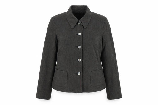 Front view of Walis women’s brown jacket, size UK 14, button